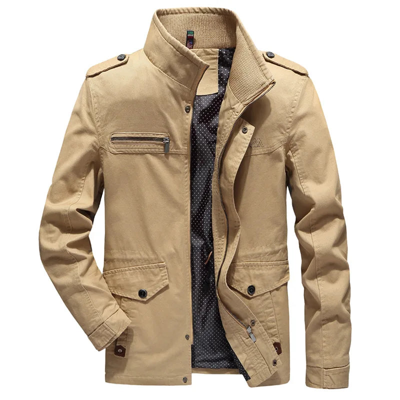 Stylish men's cargo jacket for casual everyday wear. Durable autumn outerwear, perfect utility coat with pockets.