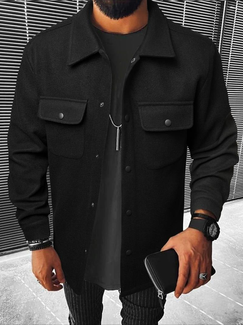 Men's versatile casual overshirt jacket, perfect for stylish layering & everyday wear. Features snap closure.