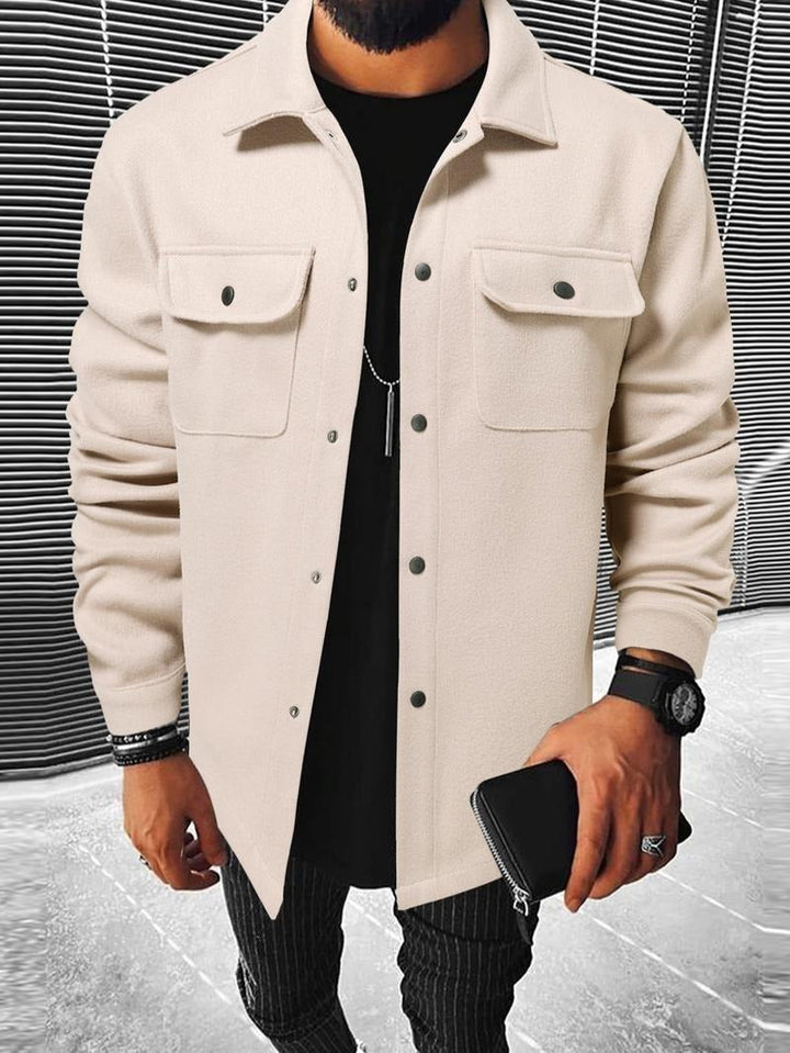 Tailored men's overshirt jacket with modern snap closure. Ideal for polished casual fashion & versatile layering.