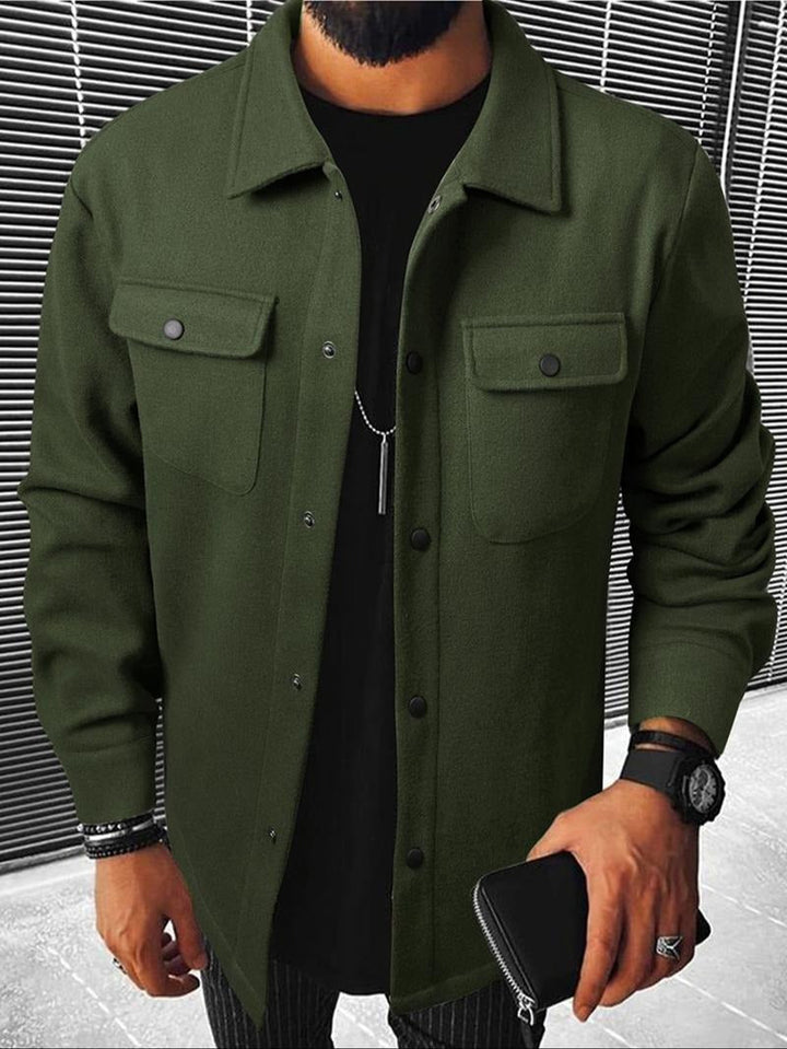Polished men's versatile overshirt jacket, a tailored fit for smart casual fashion. Features practical snap closure.