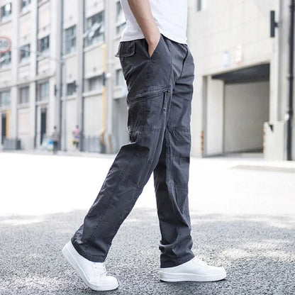 Flexible men's cargo pants with durable fabric & practical multi-pockets, ideal for comfortable everyday wear.