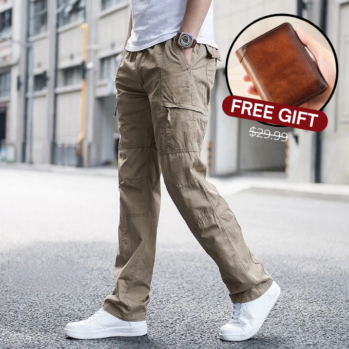 Man wearing comfortable cargo pants in a relaxed fit, perfect for everyday utility and casual men's fashion.