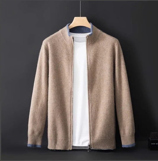 Men's versatile full-zip cardigan jacket, perfect for fall & winter layering. Smart casual outerwear.