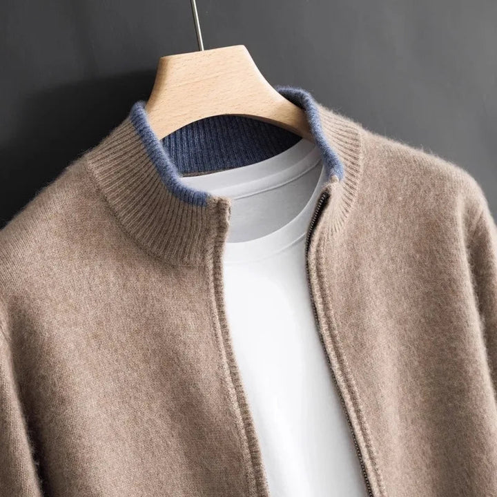 Comfortable men's tailored full-zip cardigan jacket. Soft knit for everyday casual & smart casual wear.