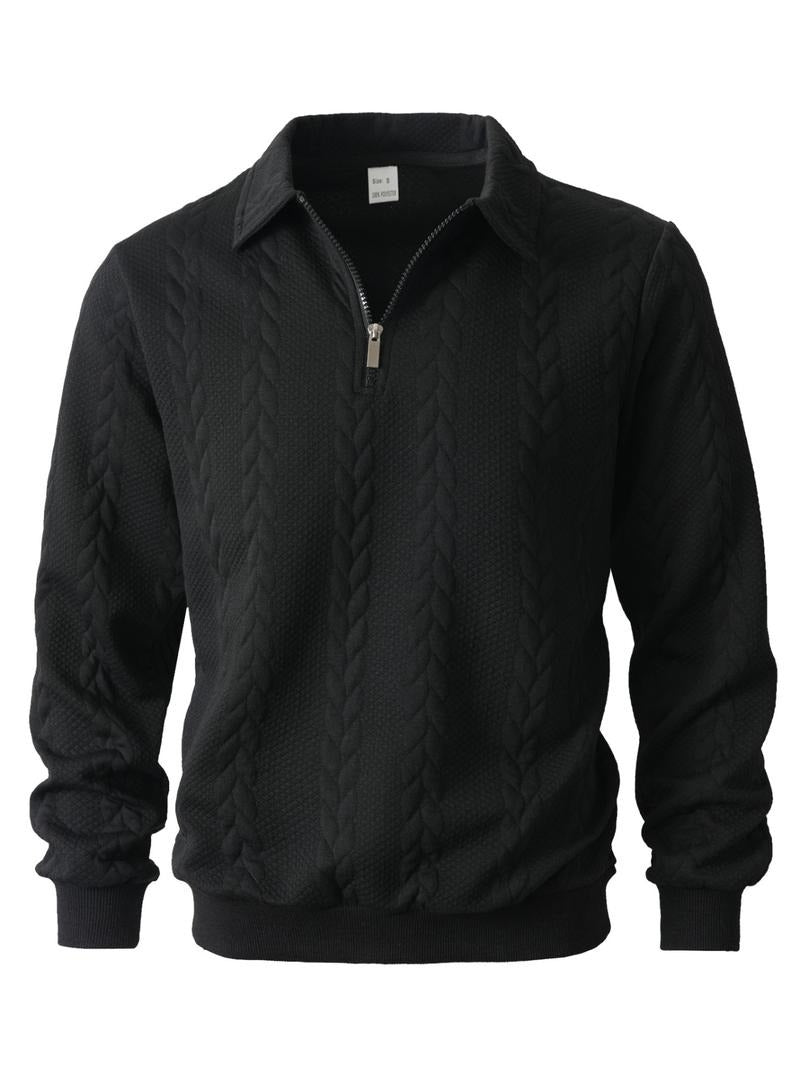 Comfortable men's long-sleeve half-zip pullover sweater, a key piece for men's tops and fall/winter layers.