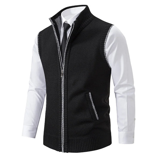 Men's versatile knit turtleneck vest with pockets, ideal for smart casual layering.