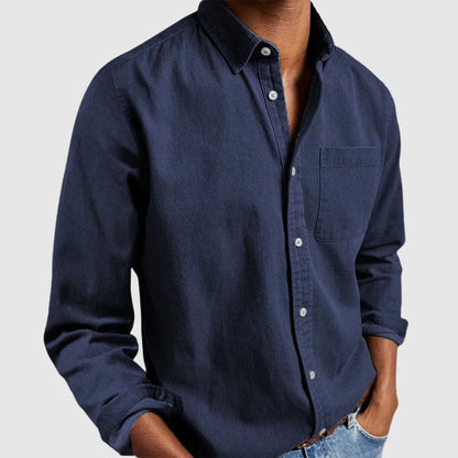 Men's versatile long-sleeve button-down shirt for everyday wear, smart casual office, or formal occasions.