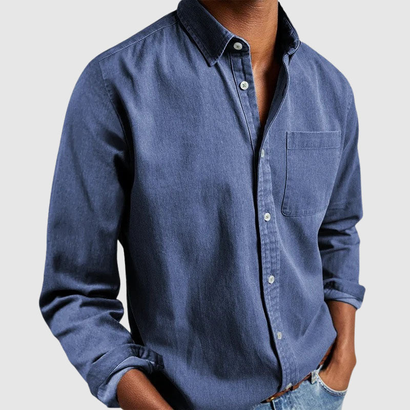 Men's business casual collared button-down shirt, long sleeve, ideal for office wear and professional settings.