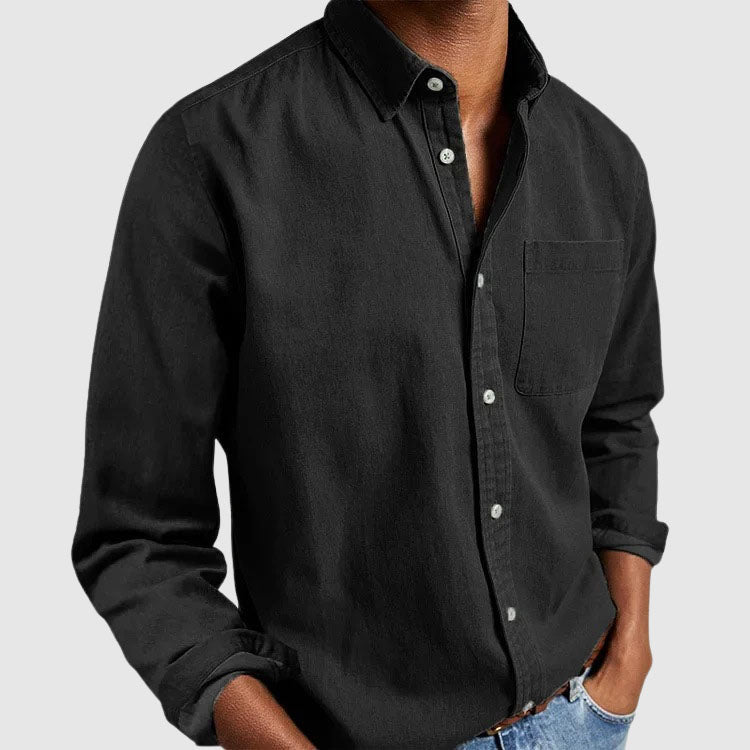 High-quality men's collared button-down shirt, long sleeve, a comfortable and versatile wardrobe essential.