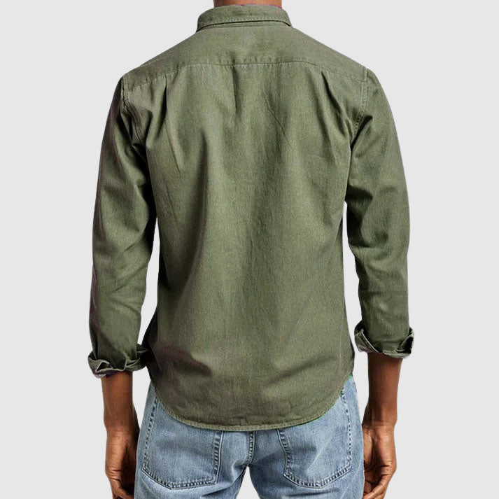 Modern men's classic fit button-down shirt, long sleeve, a comfortable and versatile piece for any occasion.