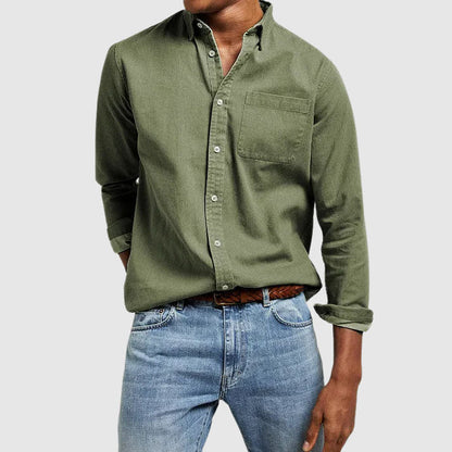 Durable men's versatile button-down shirt, long sleeve, designed for comfortable everyday wear and office style.