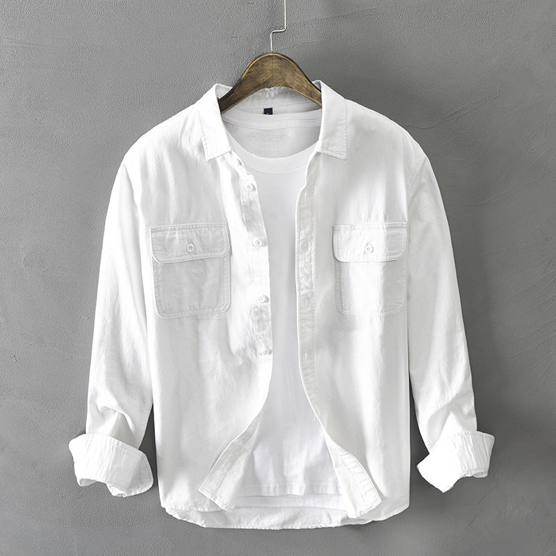 Men's versatile long-sleeve button-down shirt with stylish flap pockets, perfect for casual or workwear.