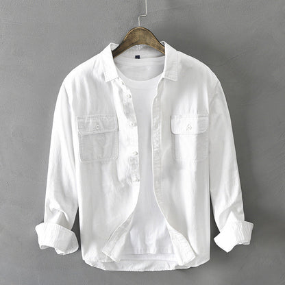 Men's versatile long-sleeve button-down shirt with stylish flap pockets, perfect for casual or workwear.