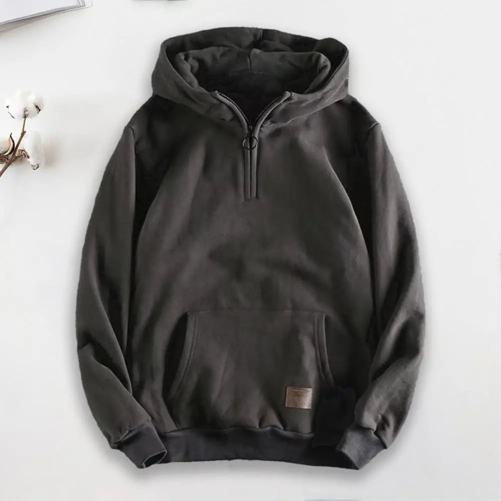 Athleisure men's quarter-zip hoodie pullover, comfortable for workouts, everyday style & casual wear.