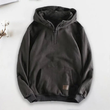 Athleisure men's quarter-zip hoodie pullover, comfortable for workouts, everyday style & casual wear.