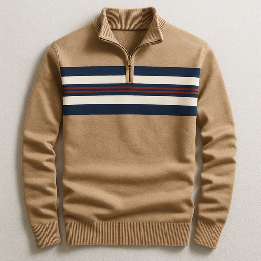 Men's versatile quarter-zip pullover. Ideal smart casual layering top for fall and winter warmth.