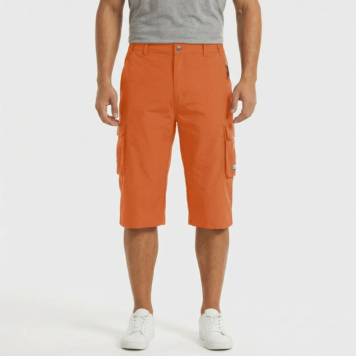 Rugged outdoor men's quick-dry cargo shorts. Durable multi-pocket design for active utility and summer adventure.