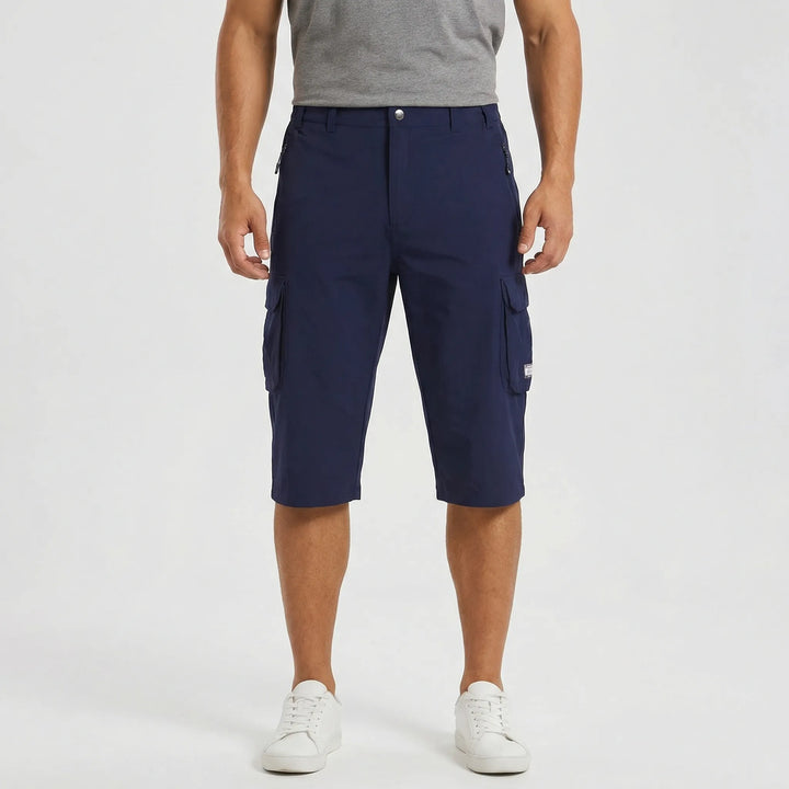 Side view of men's activewear cargo shorts. Quick-dry fabric, secure multi-pockets for outdoor & casual summer use.