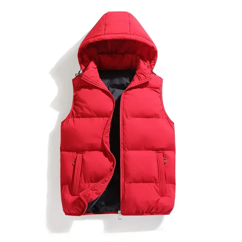 Close-up of a men's quilted utility vest, highlighting the texture and quality. Great for stylish layering & warmth.
