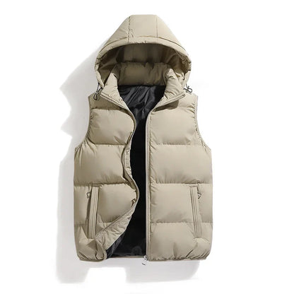 Man modeling a versatile quilted utility vest, adding warmth & style. Perfect casual layering piece for modern men.