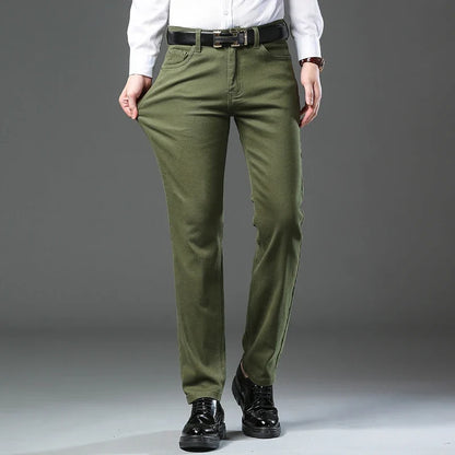 Army green men's versatile pants, smart casual regular fit for everyday fashion.