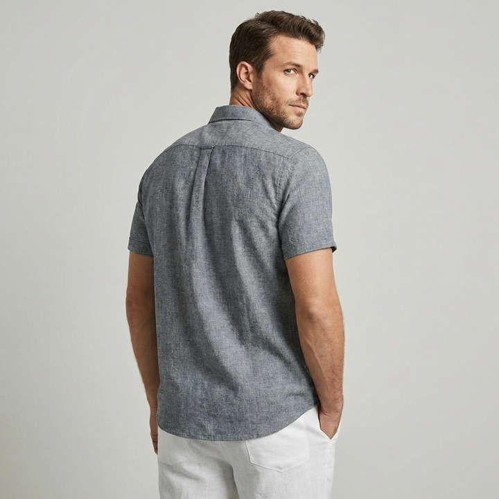 Comfortable men's summer collared shirt; ideal for a relaxed yet polished everyday outfit.
