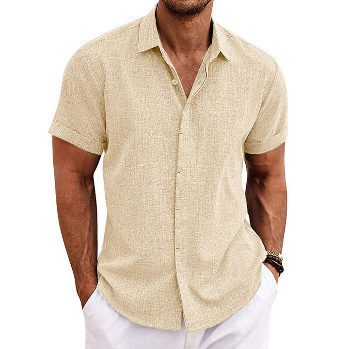 Relaxed men's short-sleeve polo style shirt, offering comfort and a clean, versatile look.