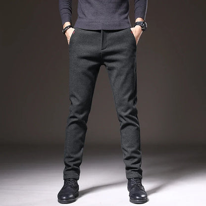 Men's tailored slim fit pants with comfortable stretch, enhancing silhouette and style.