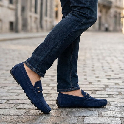 Classic black men's slip-on loafers. Versatile comfort shoes for smart-casual fashion & everyday wear.