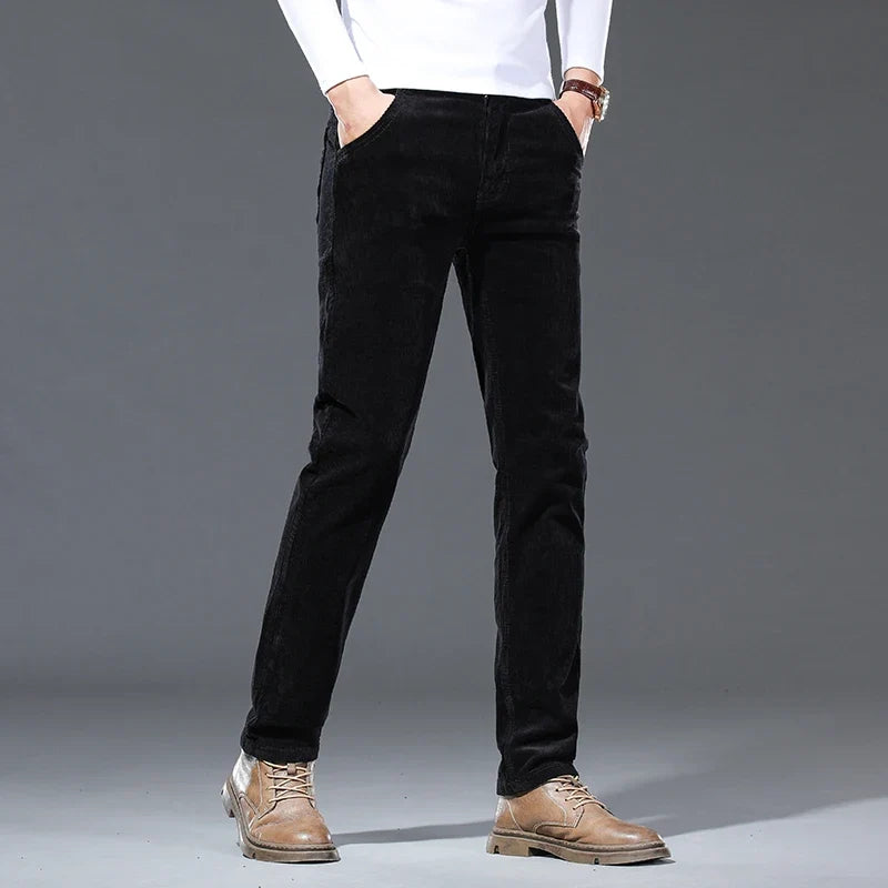 Men's straight fit trousers, showcasing modern design & comfortable versatile style.