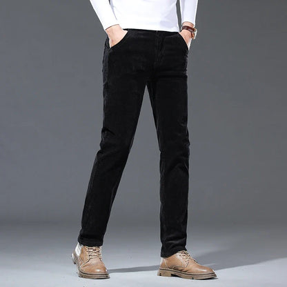 Men's straight fit trousers, showcasing modern design & comfortable versatile style.