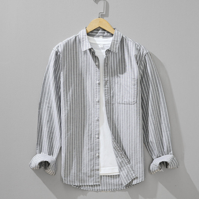 Casual men's striped long-sleeve button-down shirt for everyday wear. A versatile and stylish addition to men's fashion.