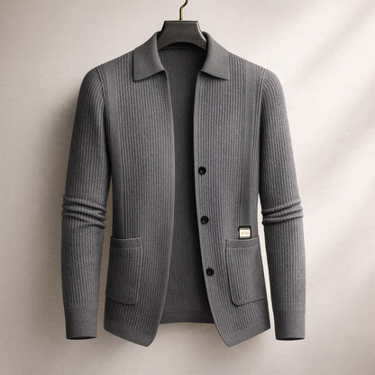 Smart casual men's textured cardigan. Versatile long-sleeve sweater with a button front, perfect for layering.