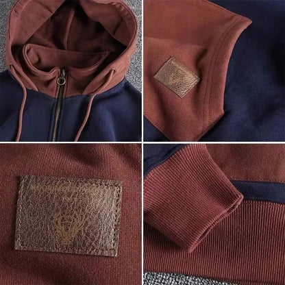 Stylish men's quarter-zip hoodie with urban flair. Features a practical zipper and comfortable design for daily wear.
