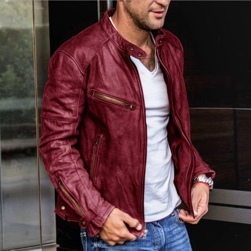 Men's versatile weatherproof leather jacket. Durable, comfortable outerwear for all-season timeless style.