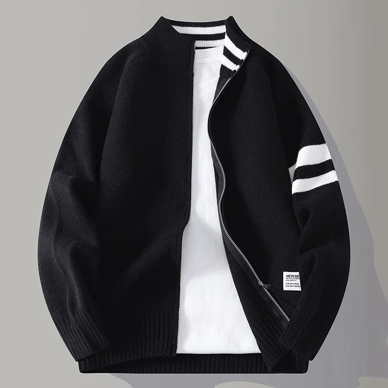 Men's zip closure sweater, a refined knit top offering versatile comfort and sleek style for any casual occasion.