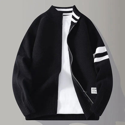 Men's zip closure sweater, a refined knit top offering versatile comfort and sleek style for any casual occasion.