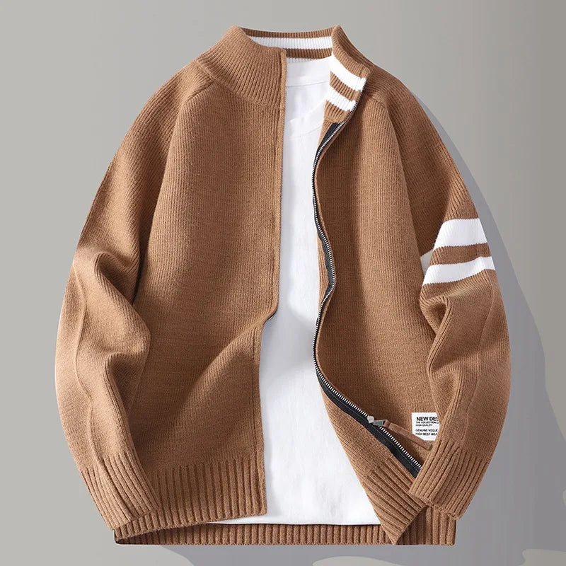 Sporty men's zip sweater, a comfortable knit top for versatile casual wear & active lifestyles.