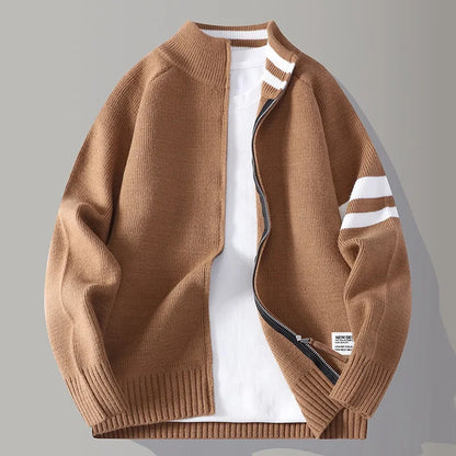 Sporty men's zip sweater, a comfortable knit top for versatile casual wear & active lifestyles.