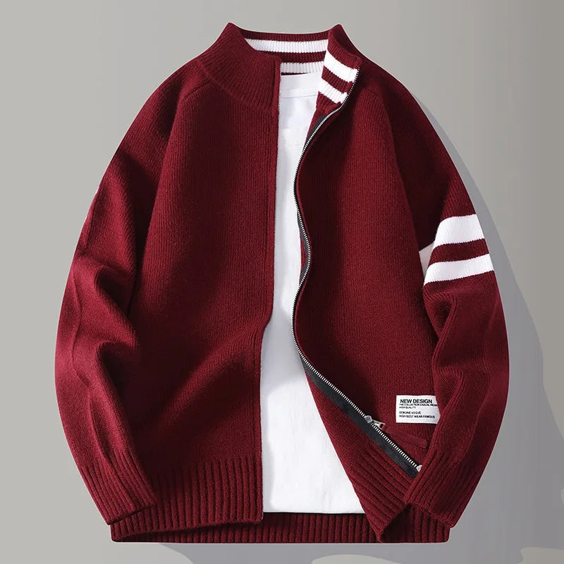 Comfortable men's knit zip sweater, an essential layering piece for versatile casual wear & everyday style.