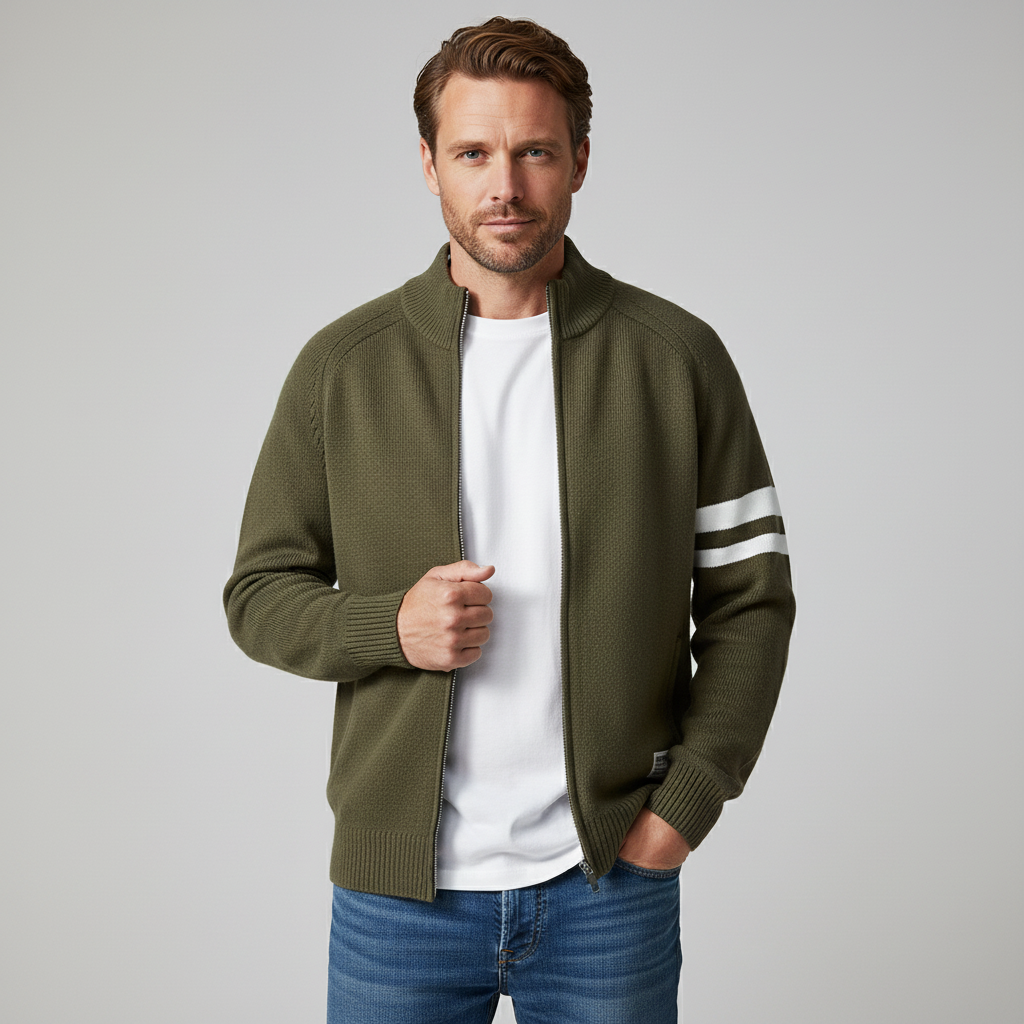 Everyday men's refined zip sweater. A cozy knit top that offers both sporty comfort and elegant style.