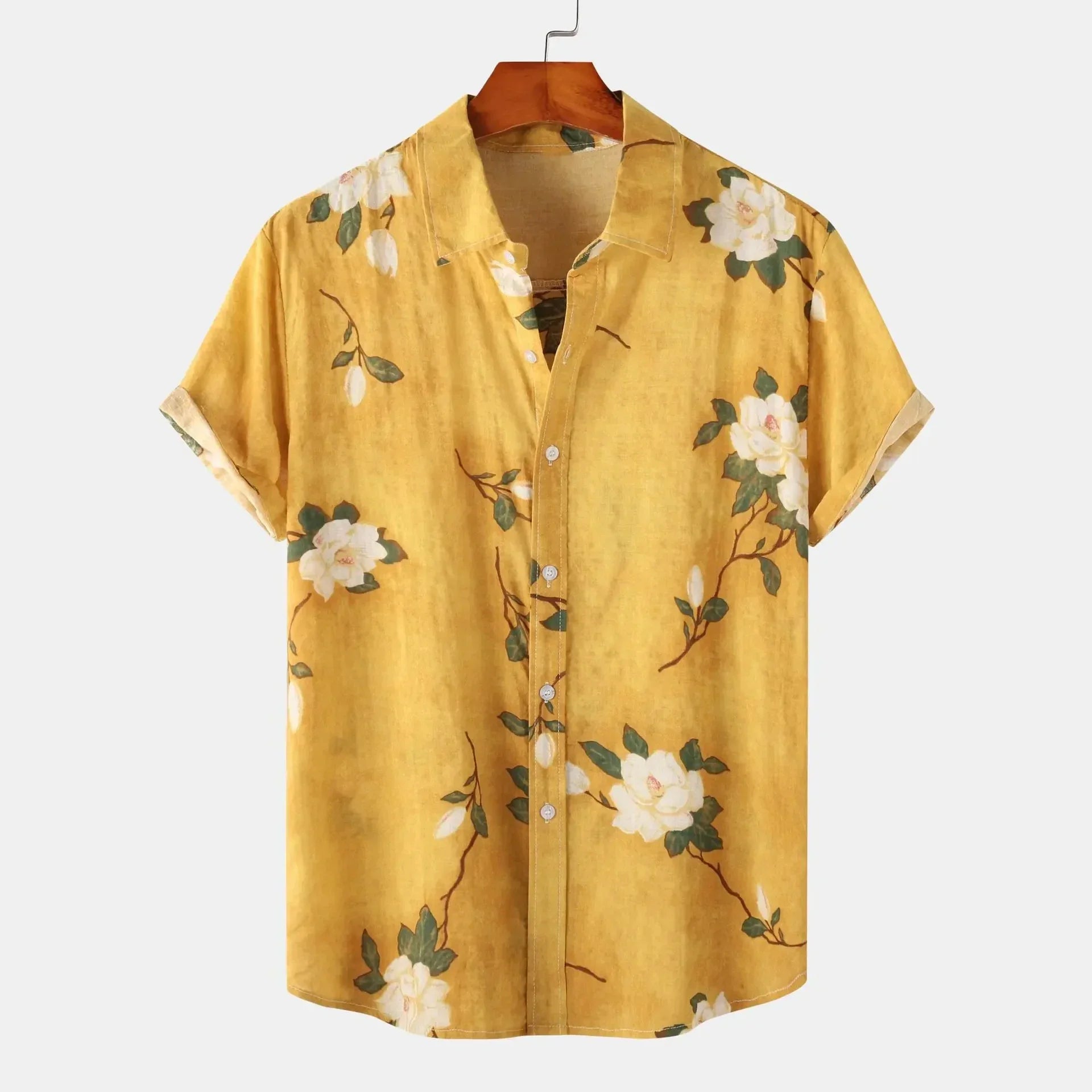 Casual men's floral button-up shirt, perfect for beachwear or vacation resort wear, vibrant Amalfi print, short sleeve.