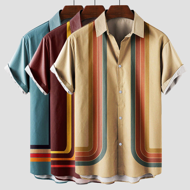 Effortlessly stylish men's short sleeve striped shirt, vintage design, comfortable and easy care summer top.