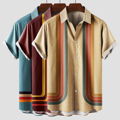 Effortlessly stylish men's short sleeve striped shirt, vintage design, comfortable and easy care summer top.