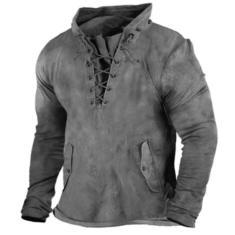 Rugged material men's Viking pullover hoodie, comfortable winter wear for Norse warriors.