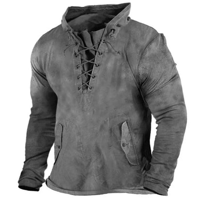 Rugged material men's Viking pullover hoodie, comfortable winter wear for Norse warriors.