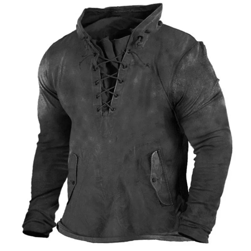 Men's Viking pullover hoodie, rugged winter comfort, displayed for cold weather adventures.