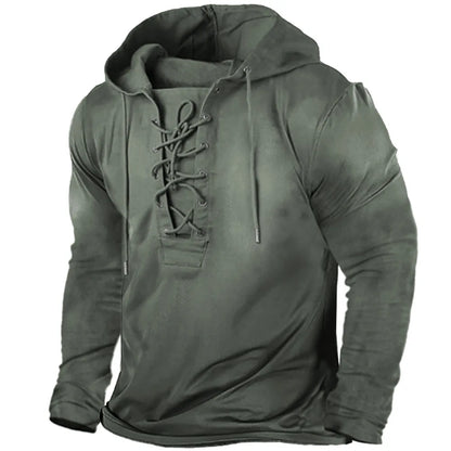Warm men's Viking pullover hoodie, rugged design for ultimate winter comfort in cold weather.