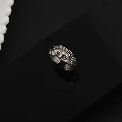 Vintage men's Aphrodite ring, resizable stainless steel band. Durable silver-tone statement jewelry for men.