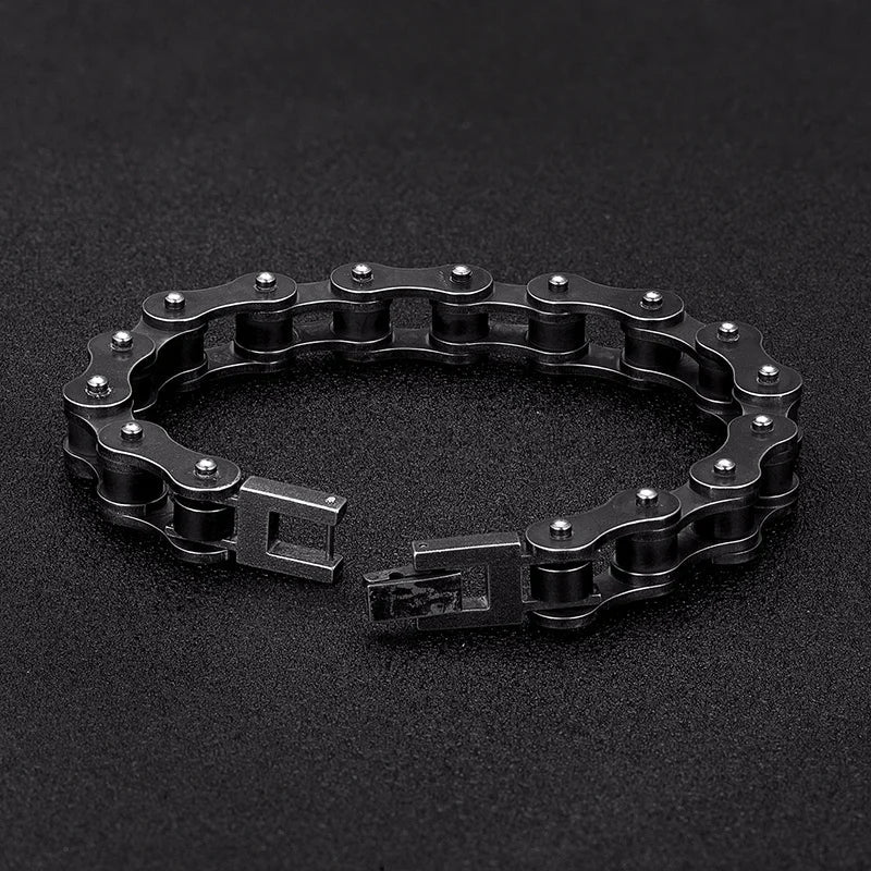 Gift for him: Men's rugged vintage black chain bracelet. Stainless steel link design for punk fashion & biker style.